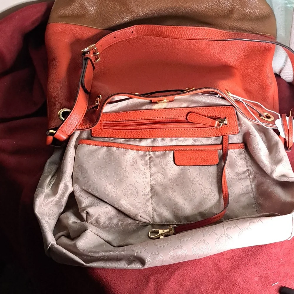 SOLD ๐ NEW Michael Kors Orange & Brown Soft Pebble Leather Shoulder Bag - Picture 10 of 13